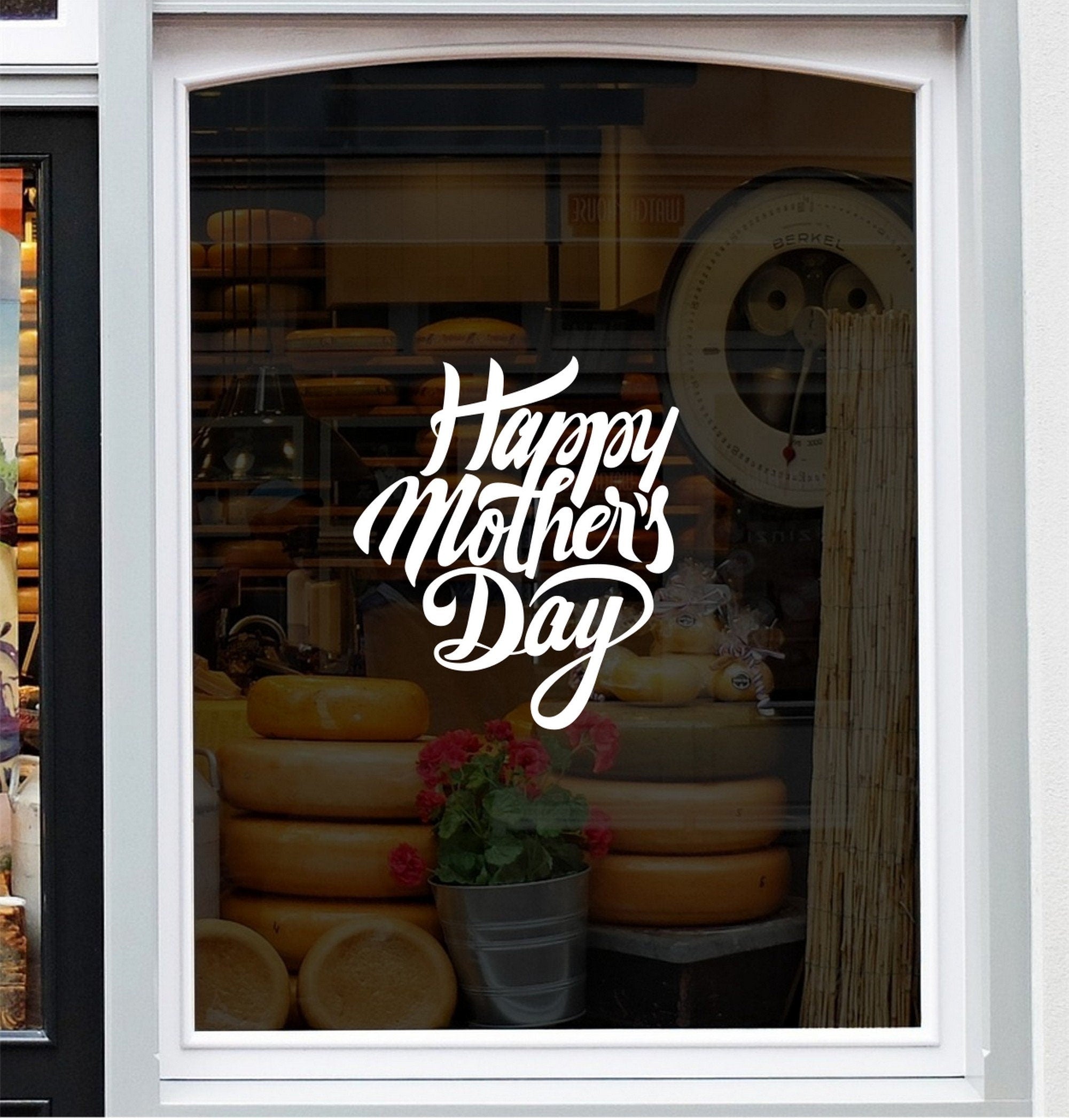Script Happy Mother’s Day Shop Window Sticker shown in a shop window display