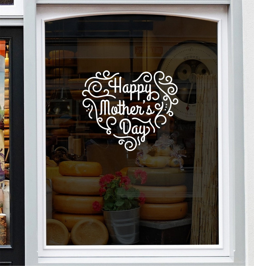 Ornate Happy Mother’s Day Shop Window Sticker shown in a shop window display