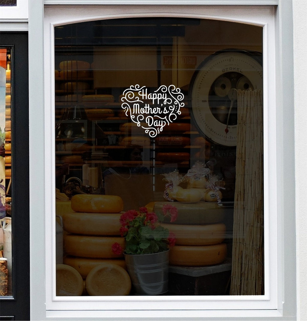 Ornate Happy Mother’s Day Shop Window Sticker displayed on a storefront glass pane