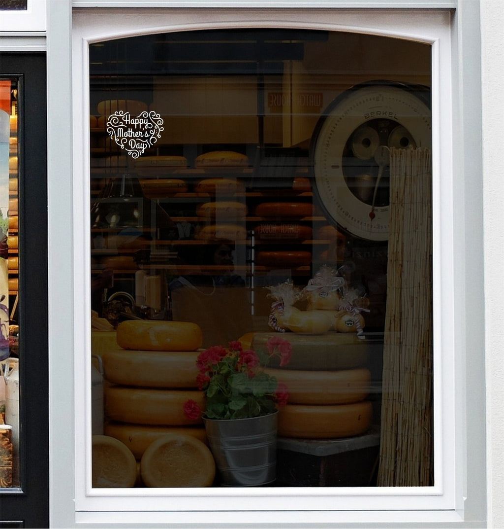 Ornate Happy Mother’s Day Shop Window Sticker shown in an alternative retail window setting