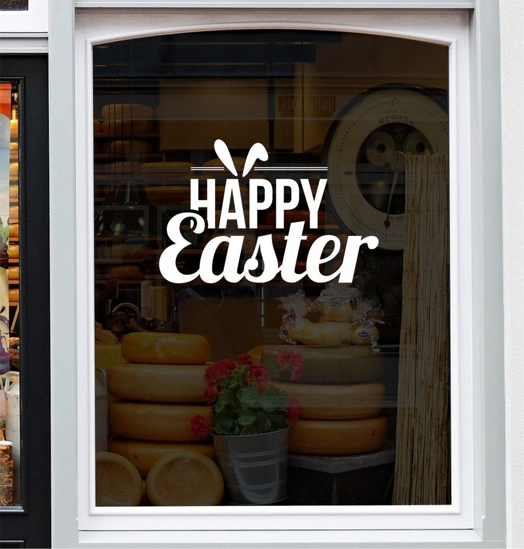 Happy Easter Shop Window Sticker design shown in black on a plain white background