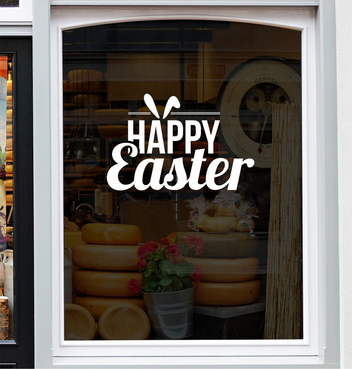 Happy Easter Shop Window Sticker design shown in black on a plain white background