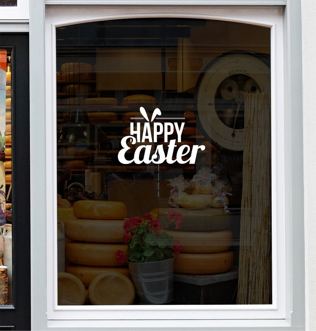 Happy Easter Shop Window Sticker displayed on a storefront glass pane