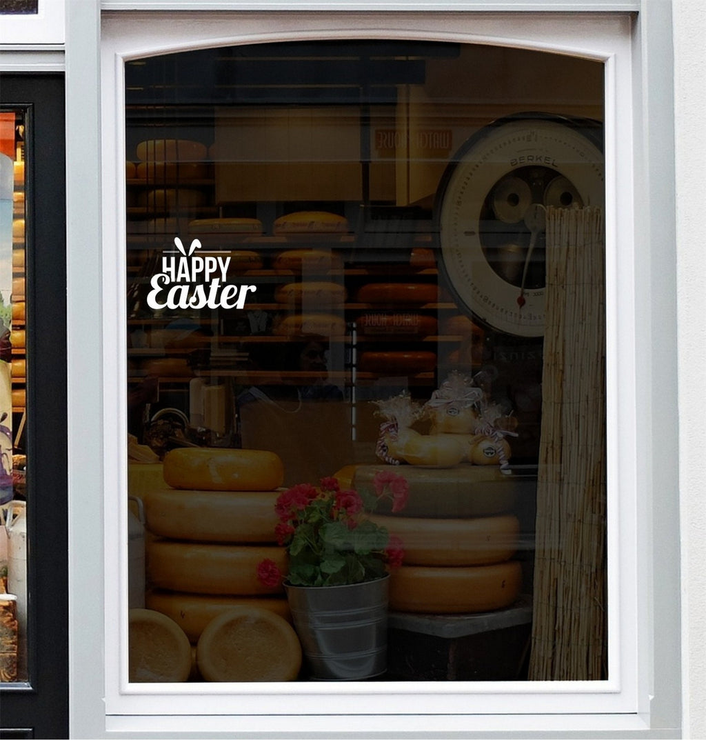 Happy Easter Shop Window Sticker shown in an alternative retail window setting