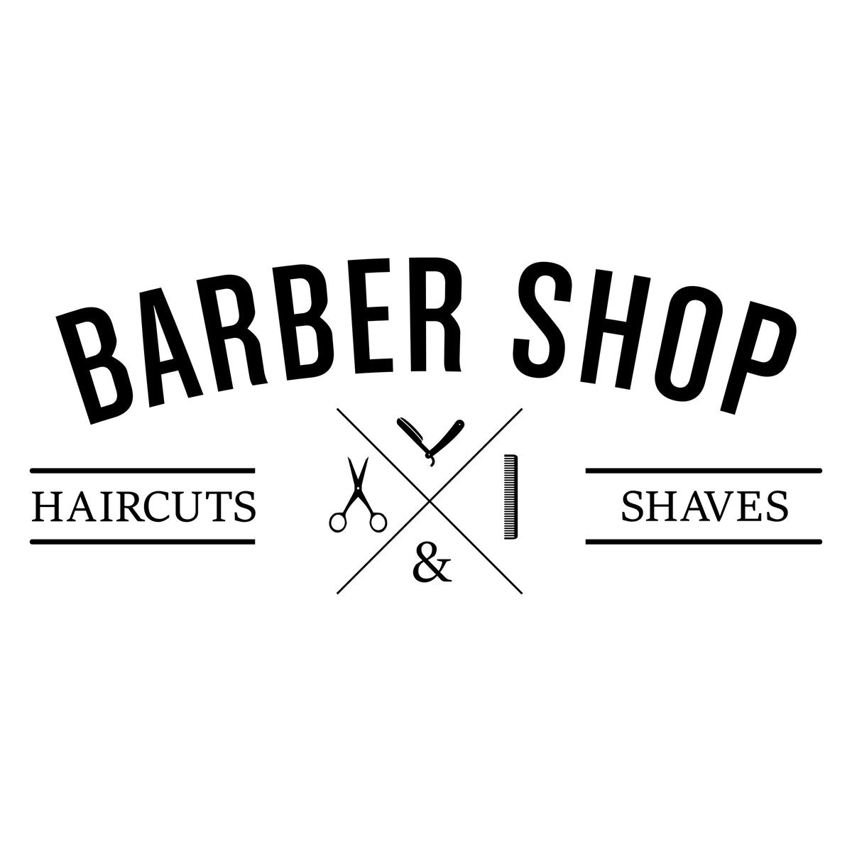 Barber Shop haircuts and shaves vinyl sticker design on a white background