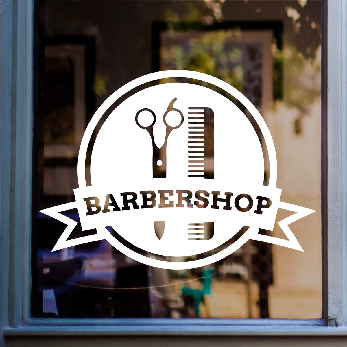 Barbershop Badge Window Sticker vinyl window sticker mockup