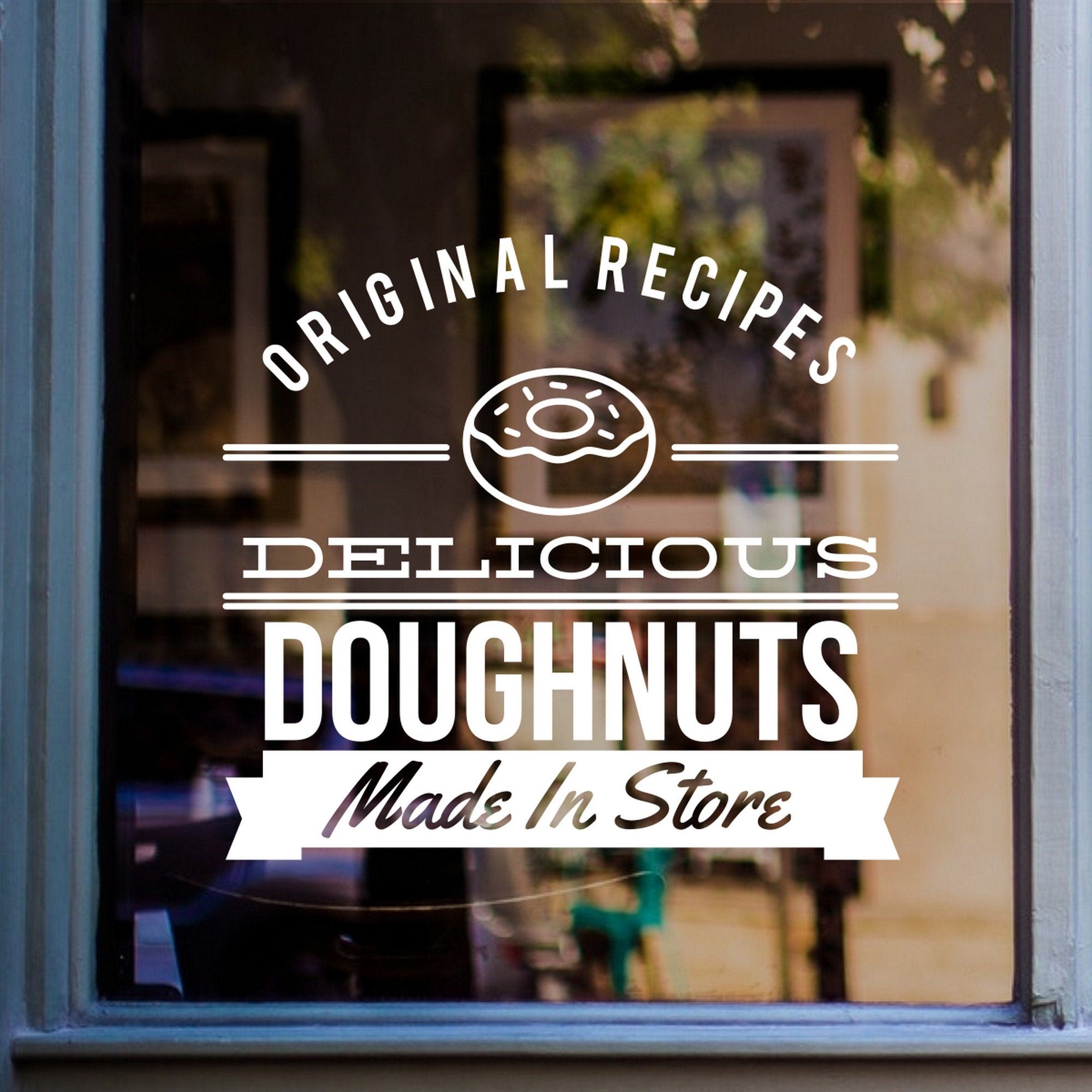 Delicious Doughnuts bakery shop window sticker display