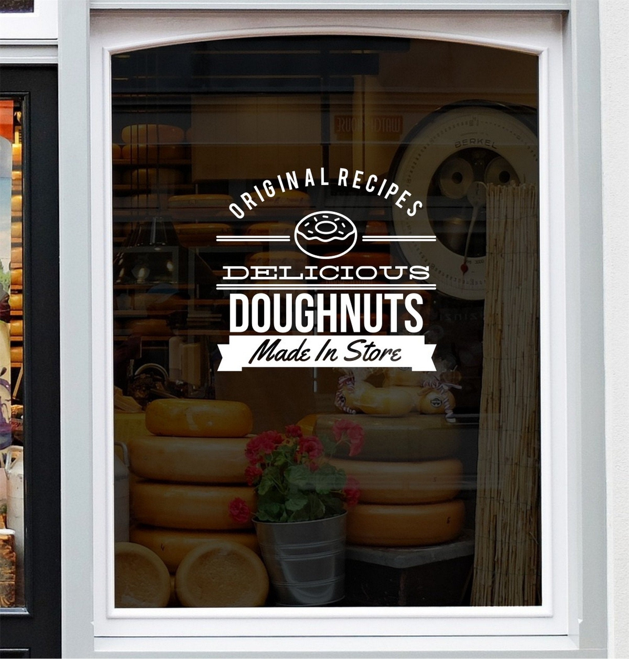 Alternative white-background design view for Delicious Doughnuts Bakery Window Sticker