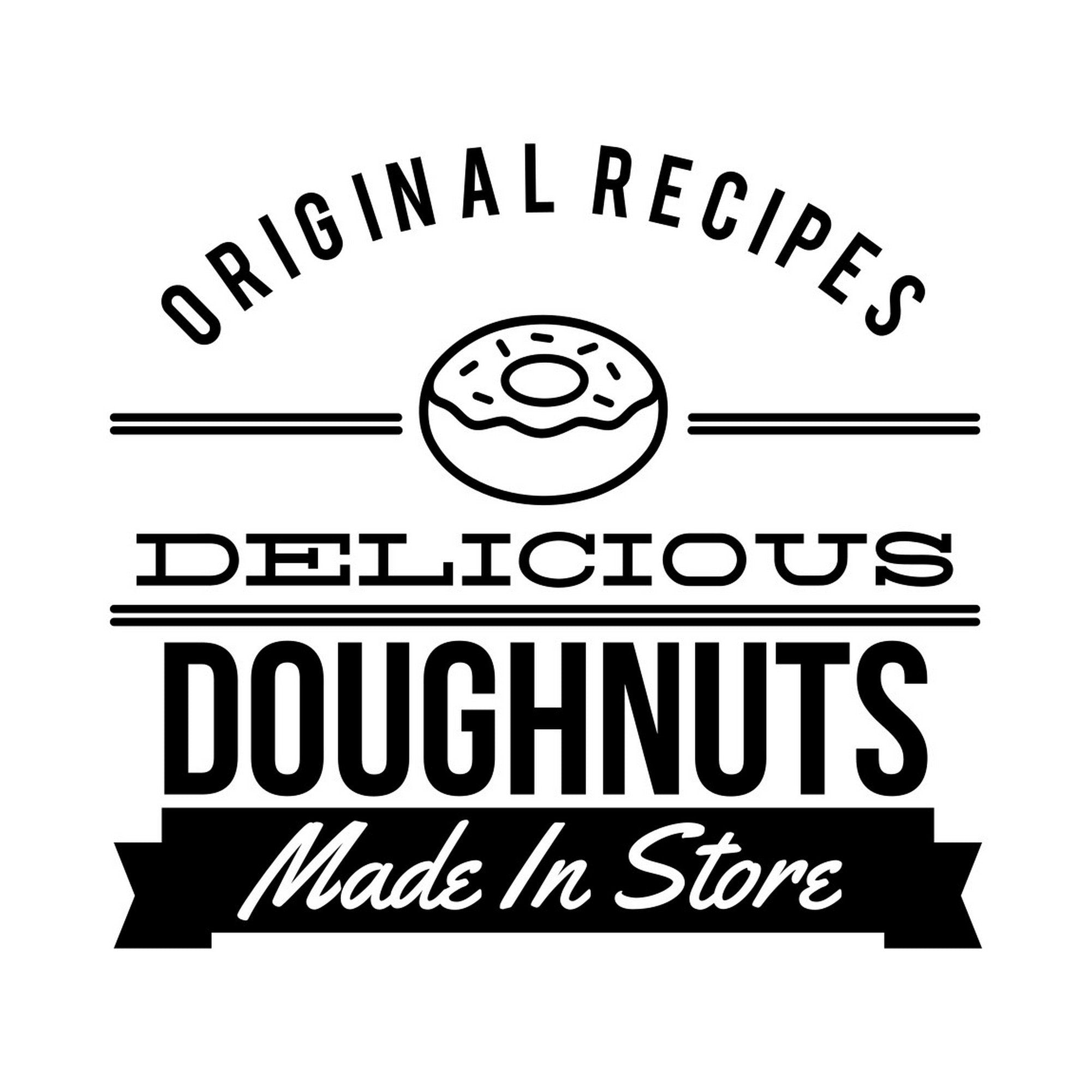 Delicious Doughnuts bakery window sticker design on a white background