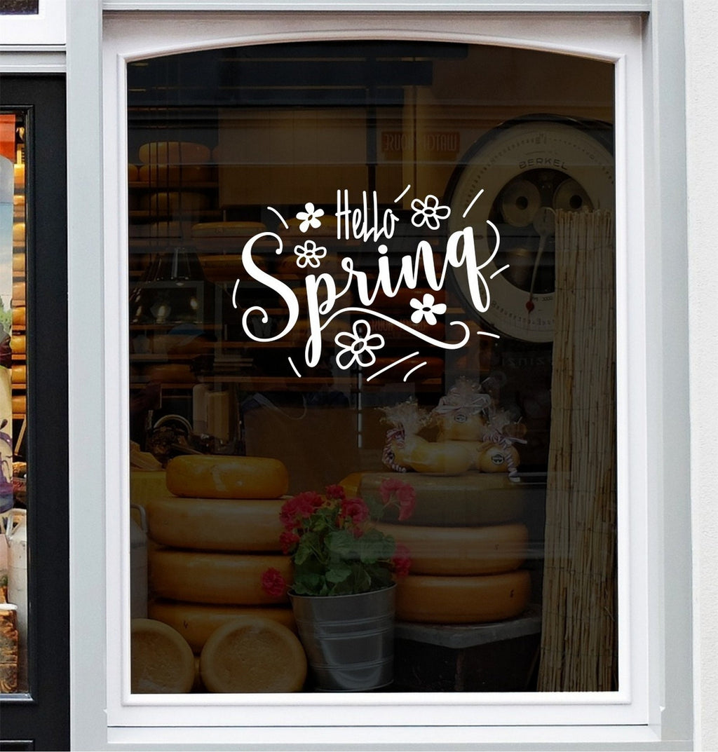Hello Spring Shop Window Sticker design on a white background
