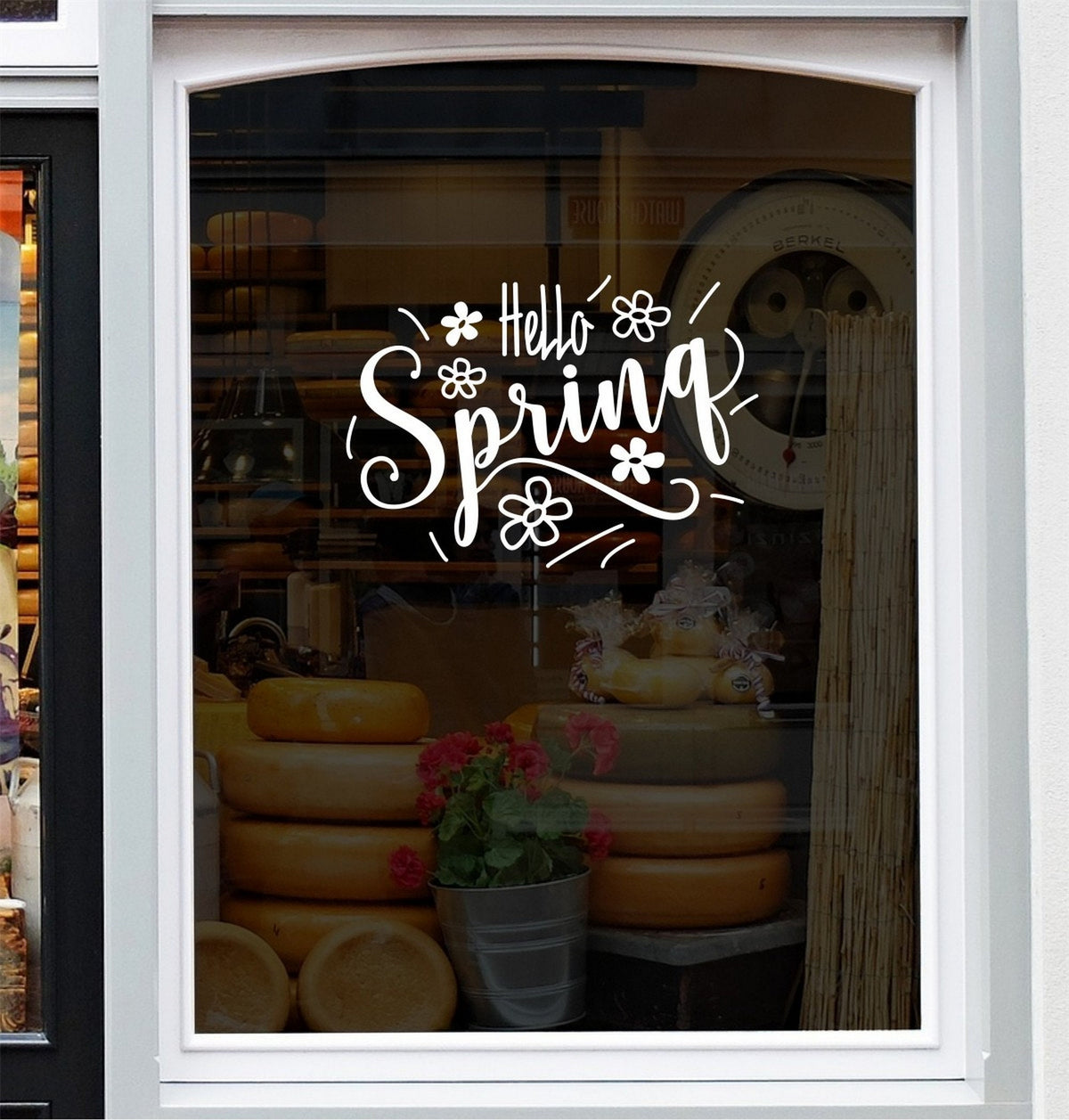 Hello Spring Shop Window Sticker design on a white background