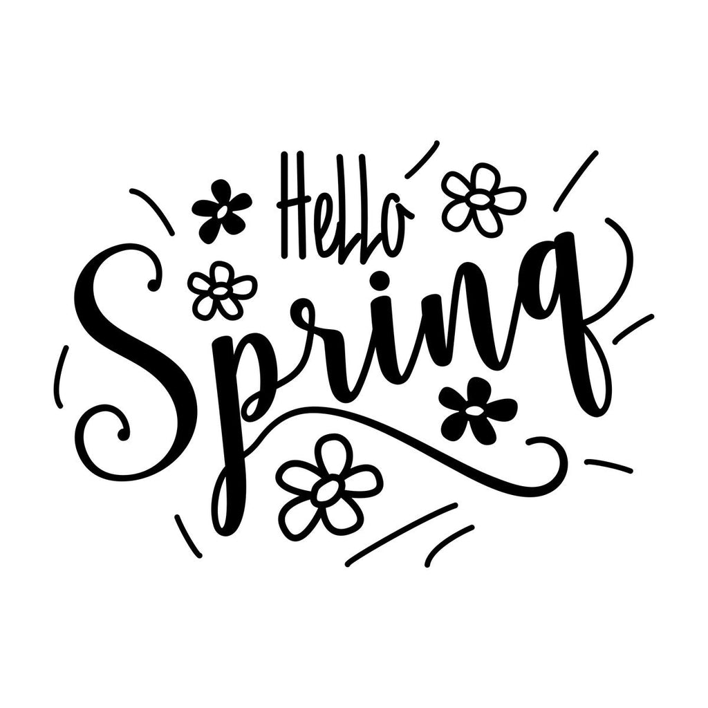 Hello Spring Shop Window Sticker black vinyl design on a white background