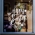 Happy Easter Shop Window Sticker shown on a blue-framed shop window