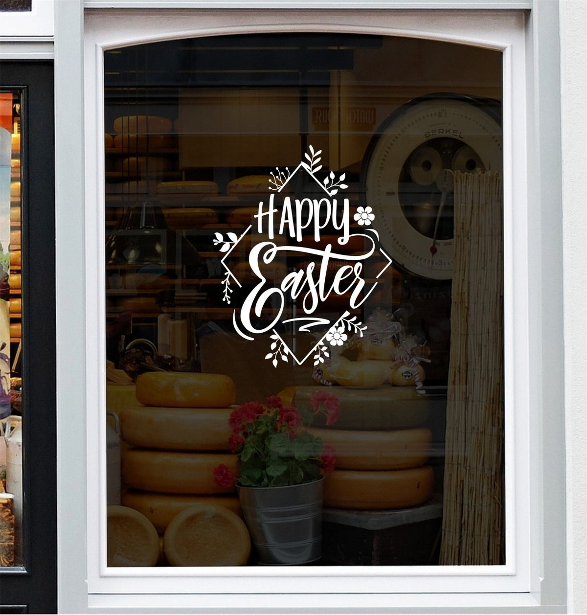 Happy Easter Shop Window Sticker shown in a shop window display