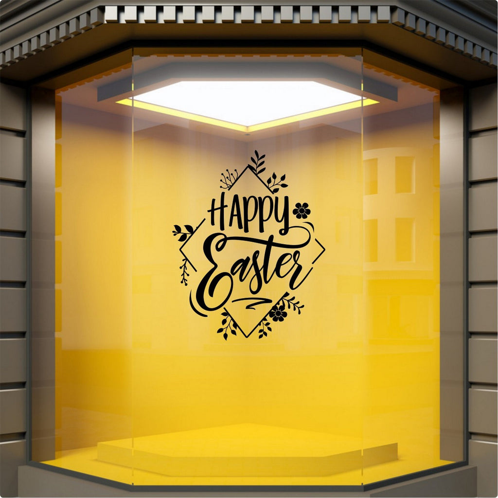 Happy Easter Shop Window Sticker shown in an alternative retail window setting