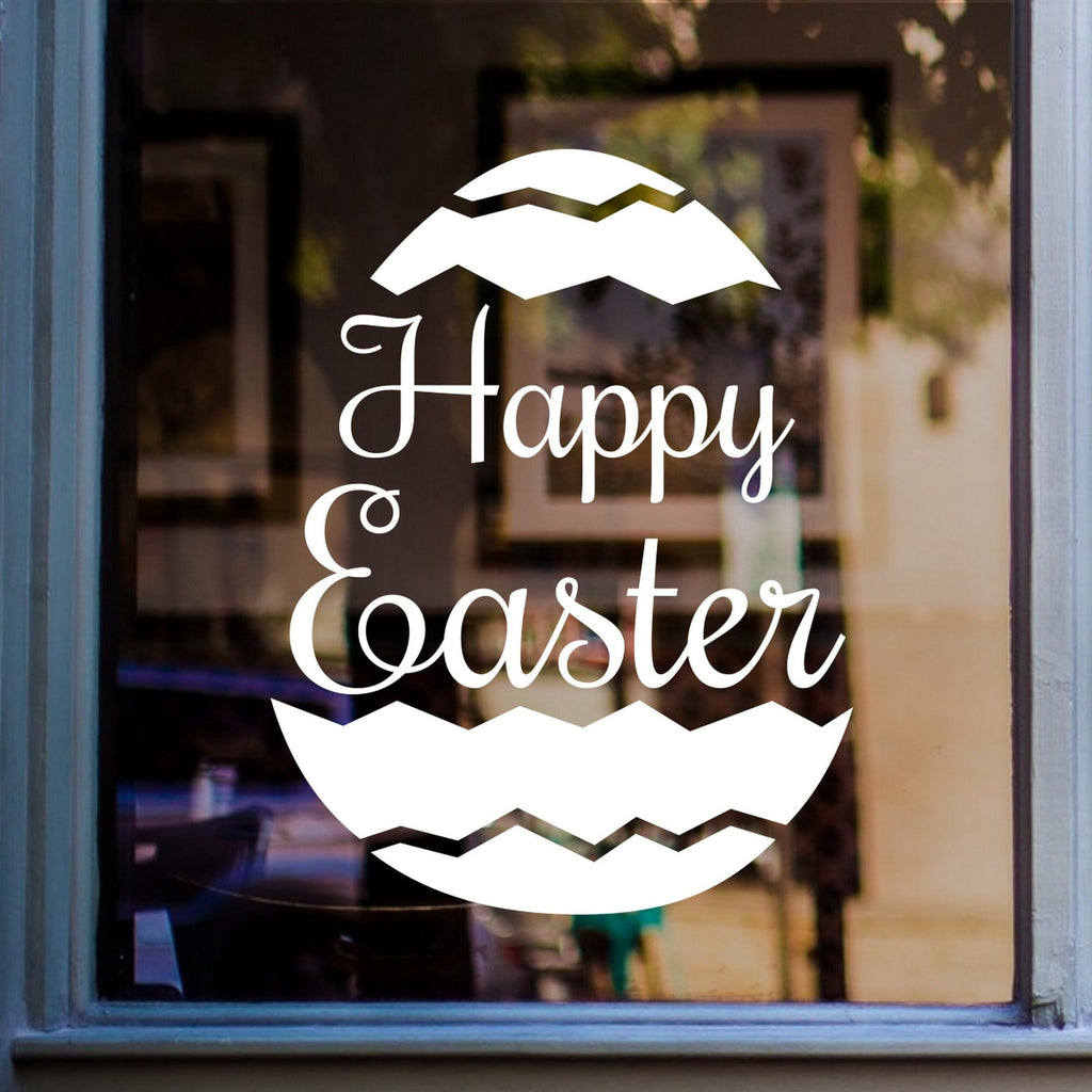 Happy Easter Window Sticker for Seasonal Displays displayed on a shop window