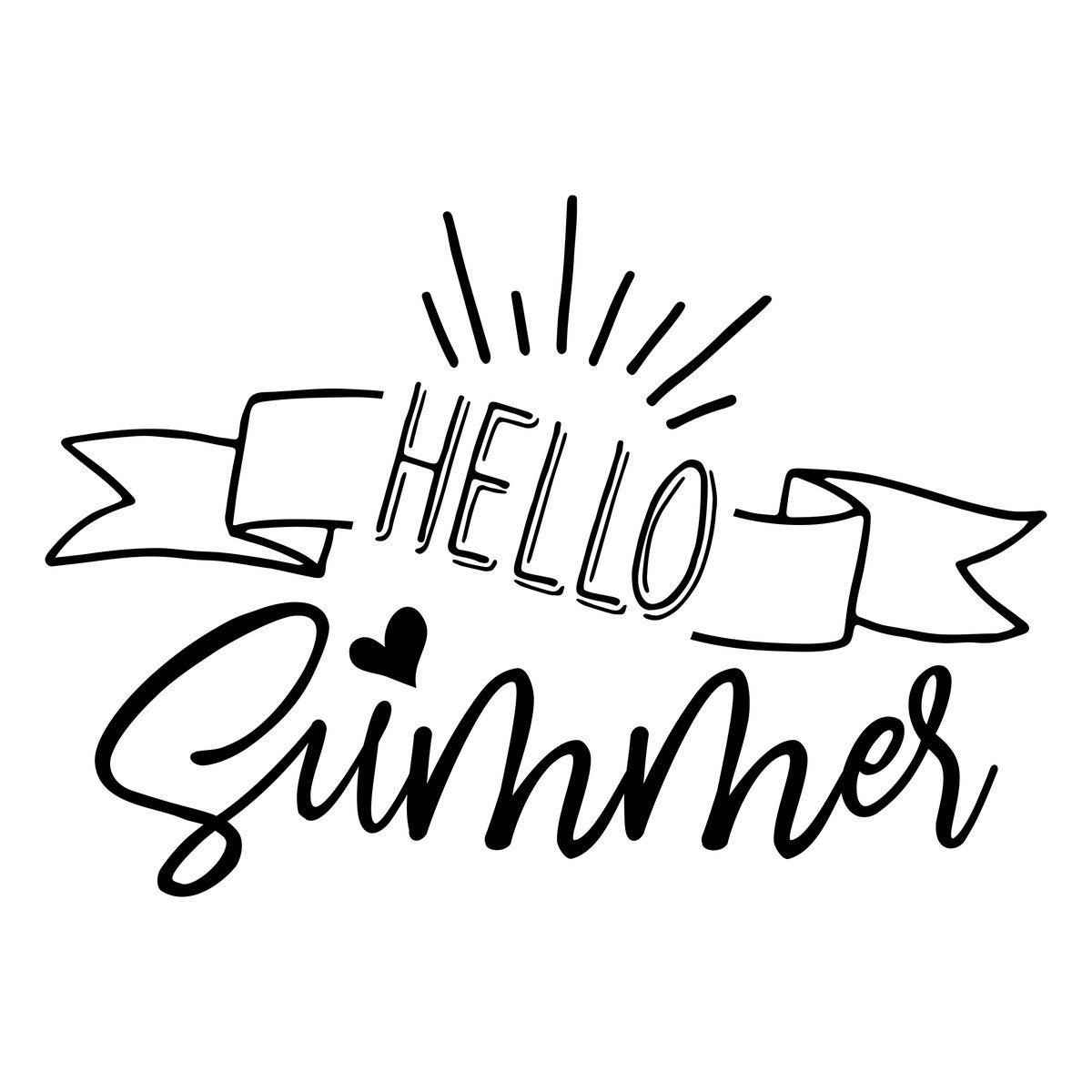 Hello Summer Window Sticker – Seasonal Display black vinyl design on a white background