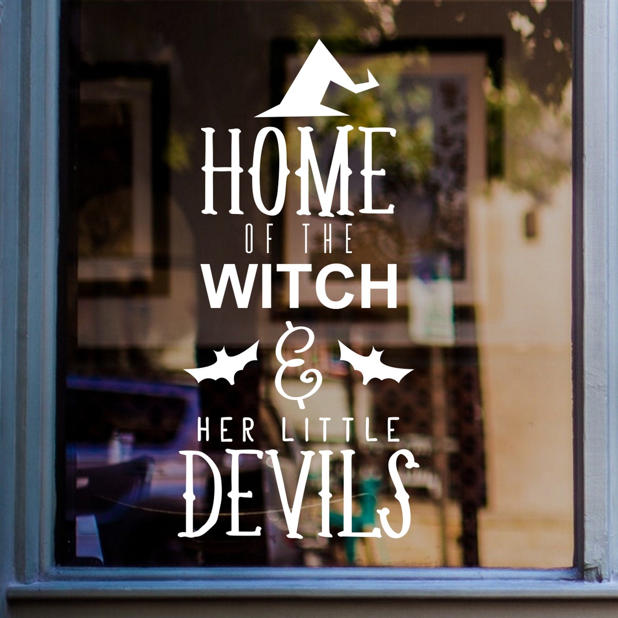 Home Of The Witch Halloween Window Sticker display mockup
