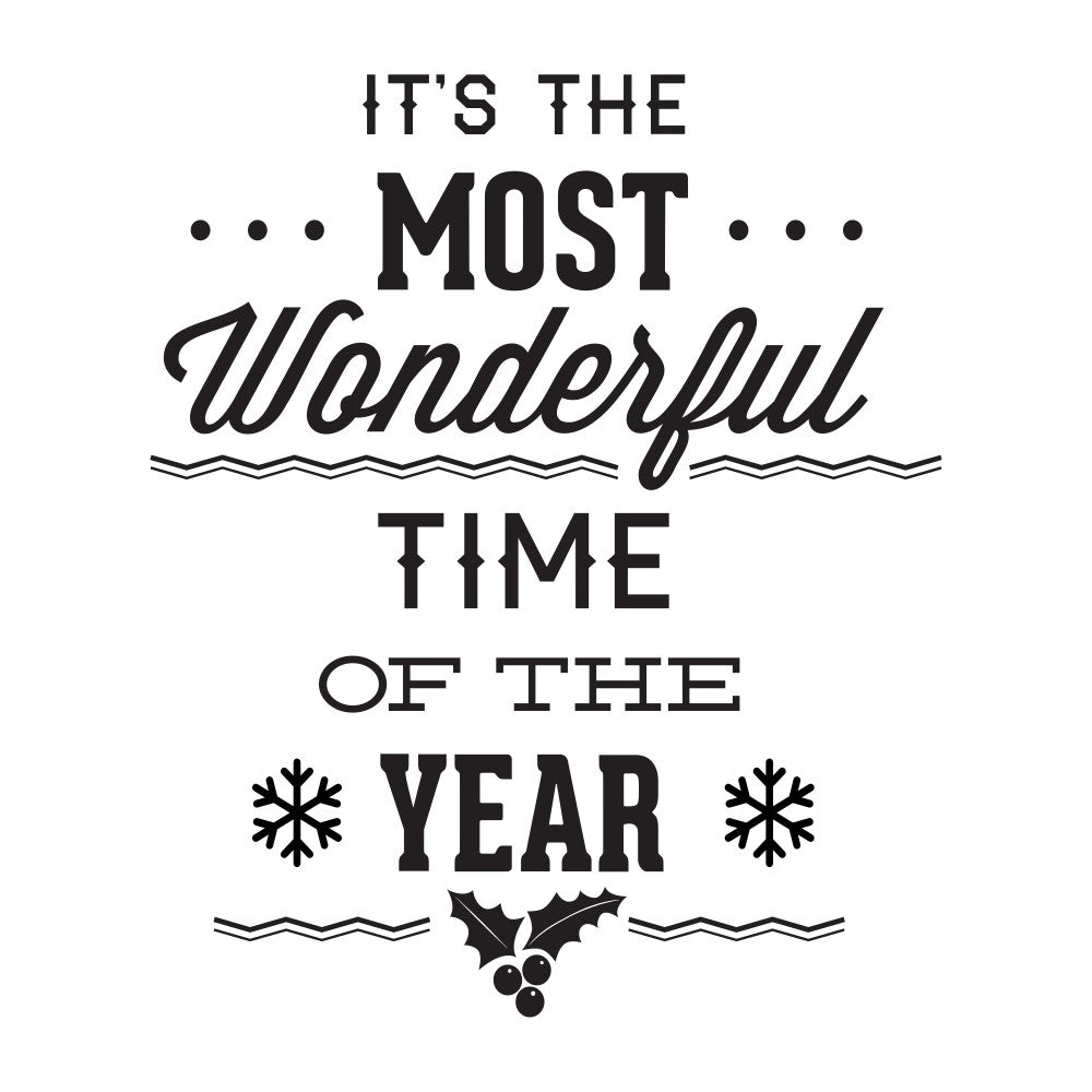 Most Wonderful Time of the Year window sticker displayed in a festive setting