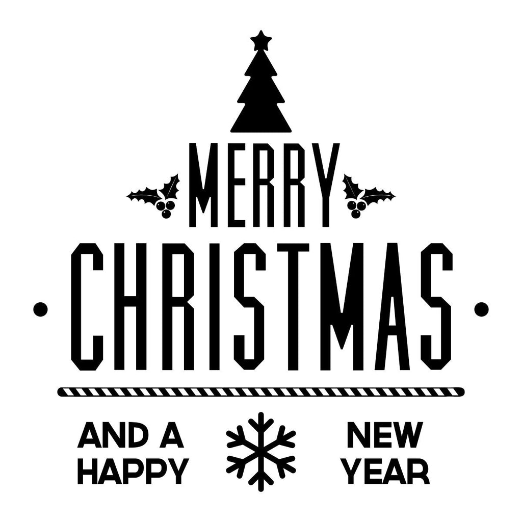 Merry Christmas tree window sticker displayed in a festive retail setting