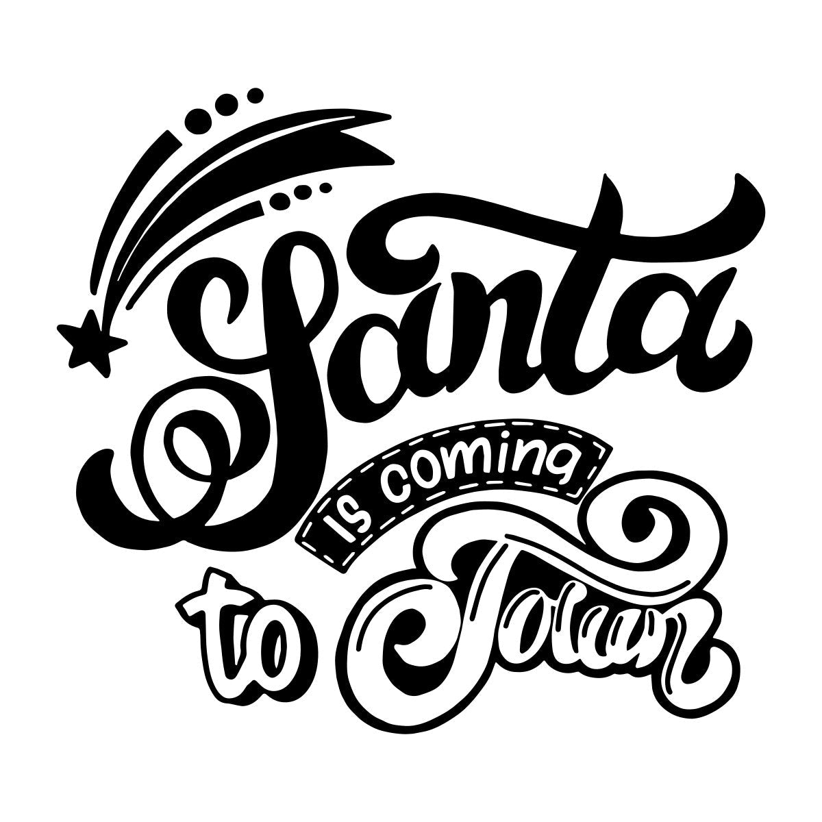 Santa Is Coming to Town window sticker displayed in gold