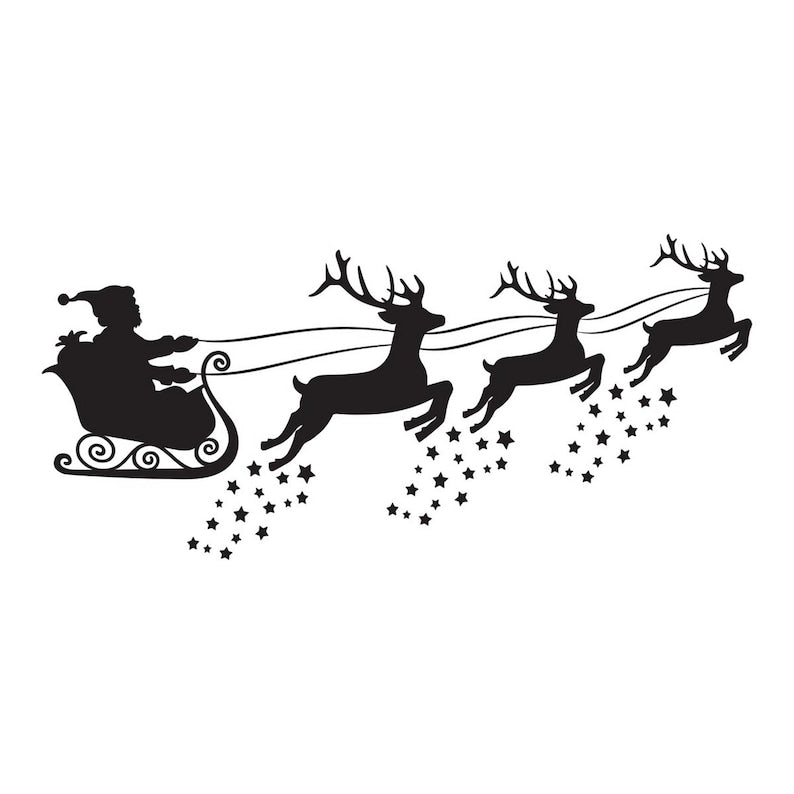 Black Santa sleigh and reindeer Christmas window sticker design