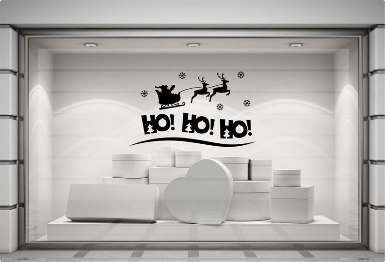 Fitting guide for applying the HO HO HO Santa sleigh vinyl window sticker