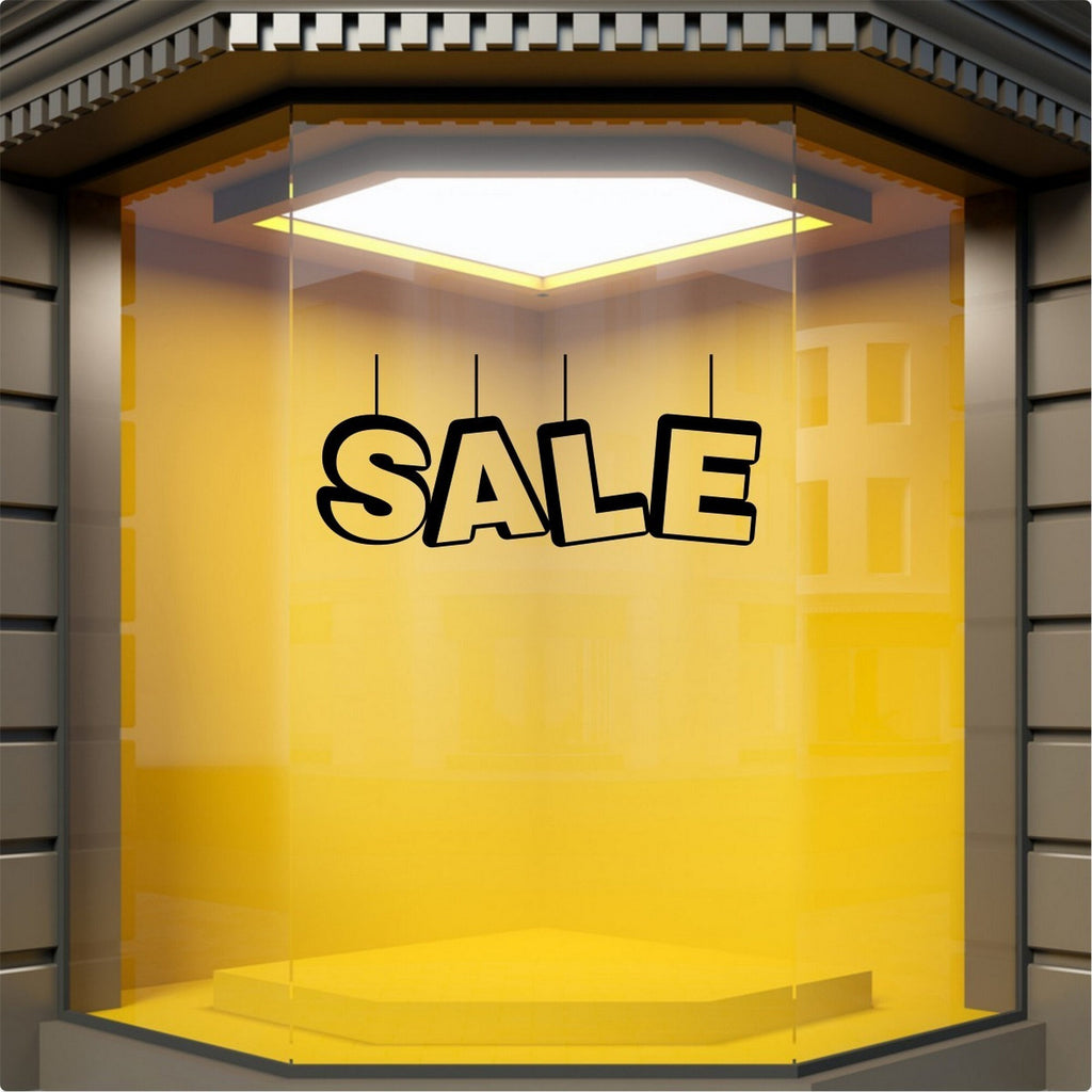 Sale Shop Window Sticker for Retail Displays shown in a retail window display
