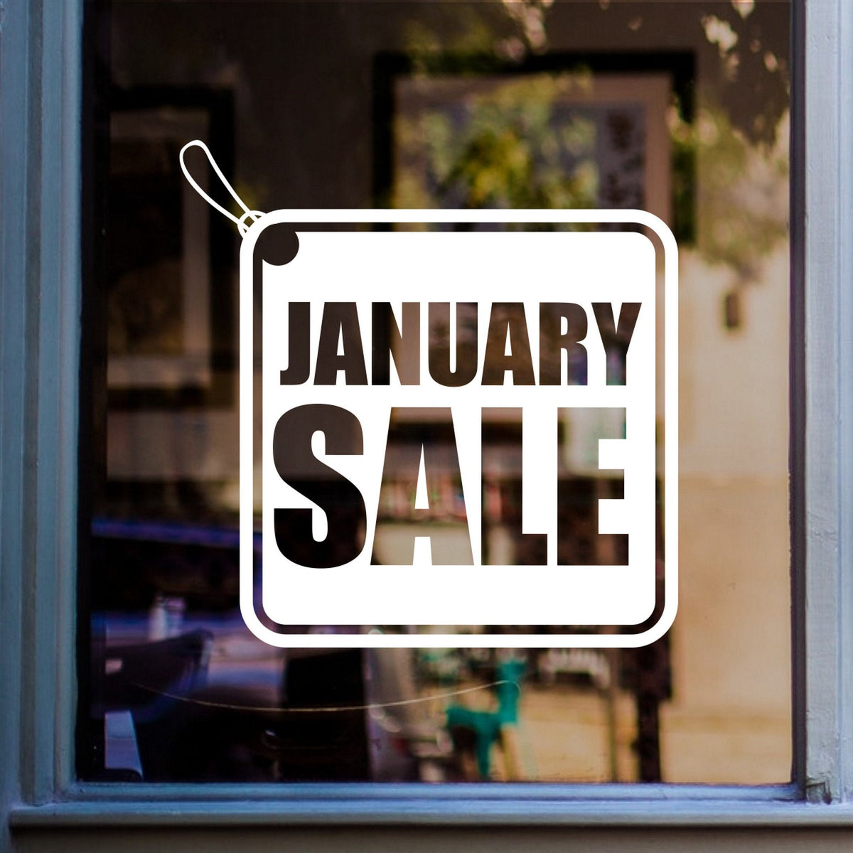 January Sale Tag Shop Window Sticker display mockup