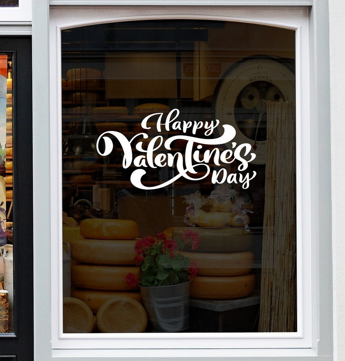 Valentine’s Day shop window sticker design on a white background
