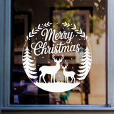 Merry Christmas Wreath Window Sticker | Reindeer Vinyl Decal