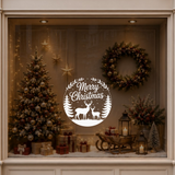 Merry Christmas Wreath Window Sticker | Reindeer Vinyl Decal