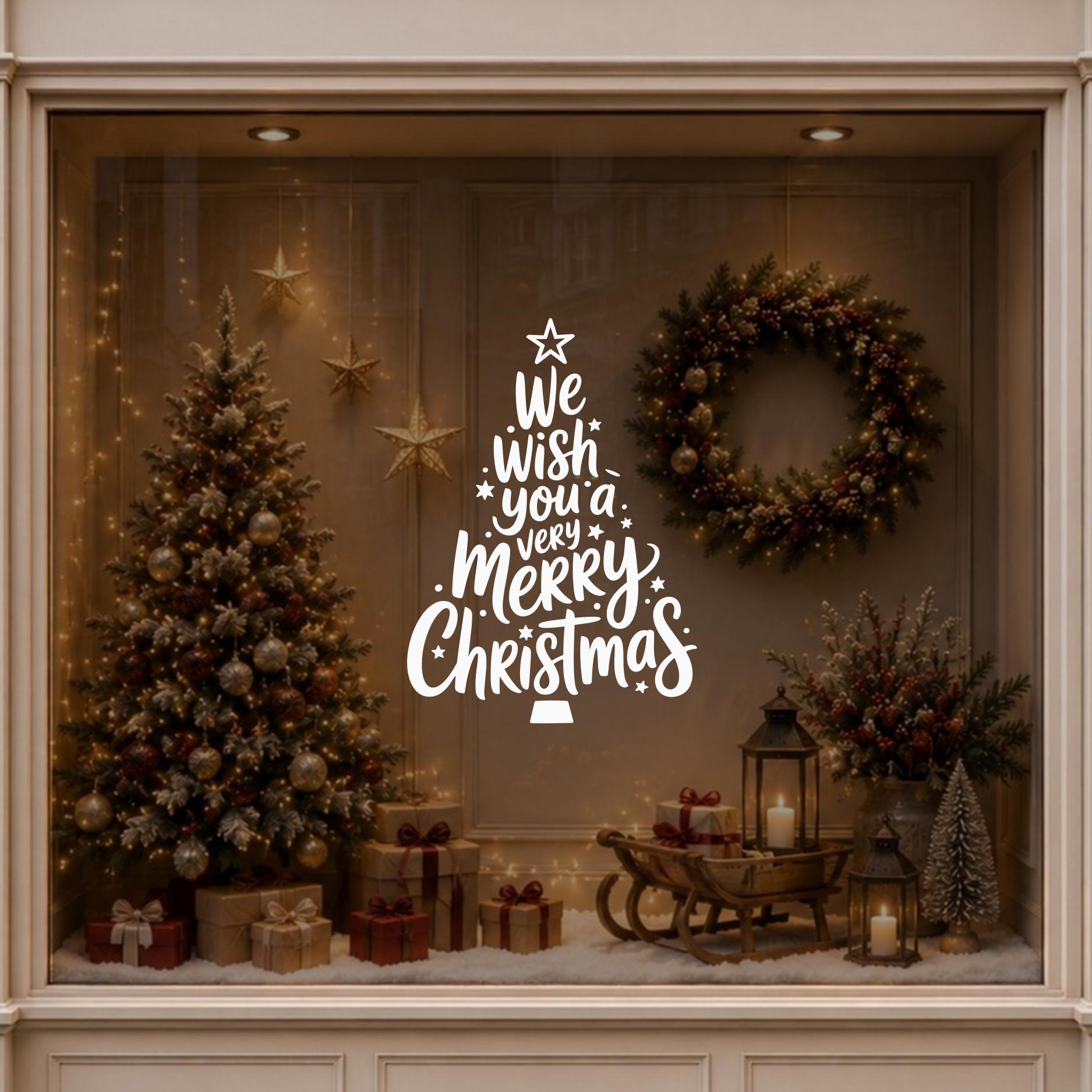 SS302 Christmas tree window decal display example