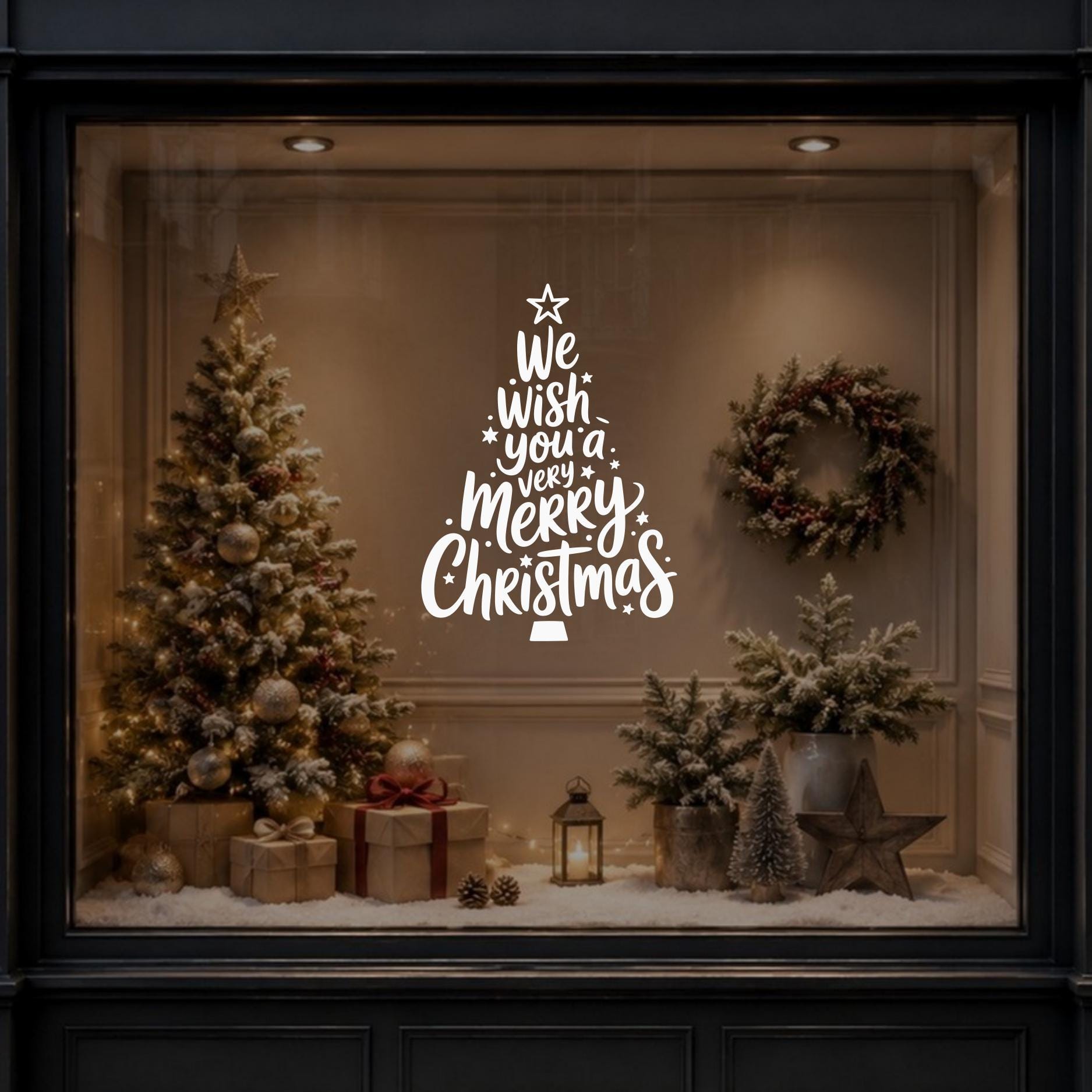 We Wish You a Merry Christmas shop window decal mockup