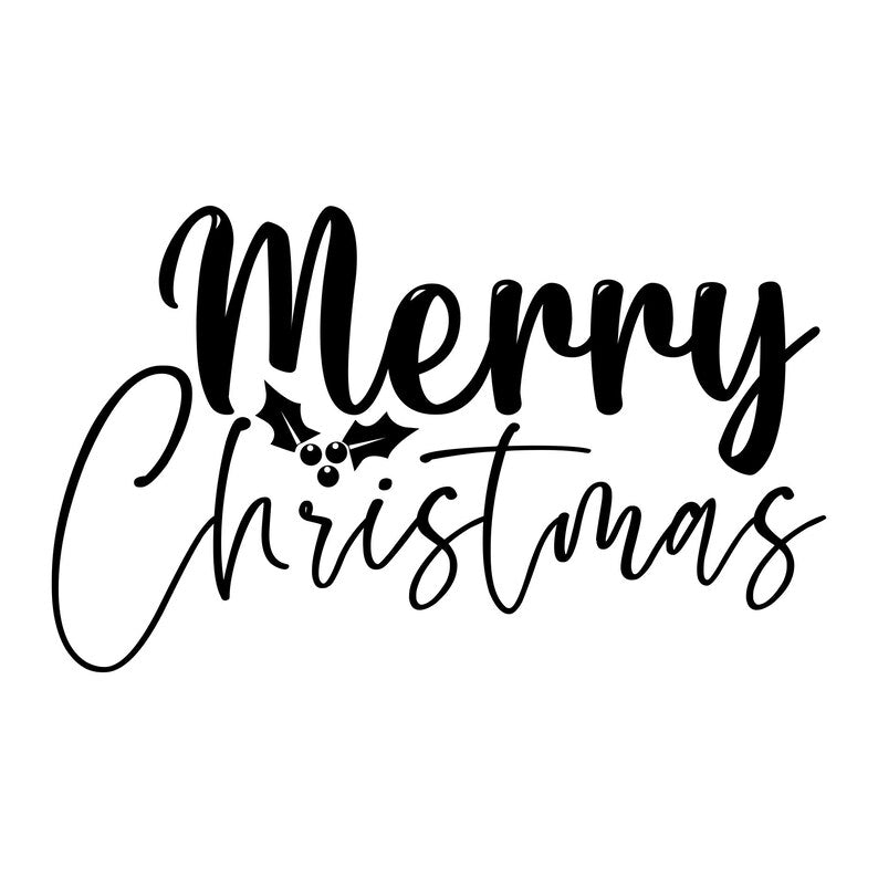 Merry Christmas vinyl decal design in elegant handwritten script lettering on a plain white background.