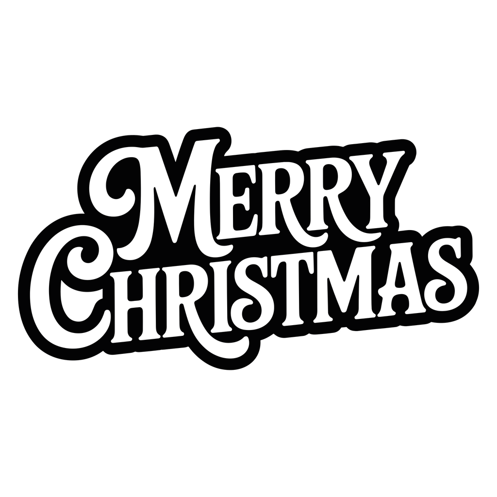 Merry Christmas vinyl decal featuring bold decorative festive lettering on a plain background.