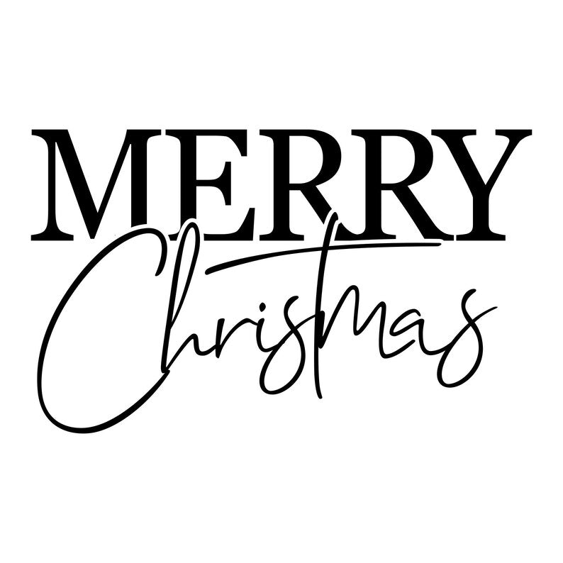 Merry Christmas vinyl decal combining large serif lettering with flowing handwritten Christmas text.