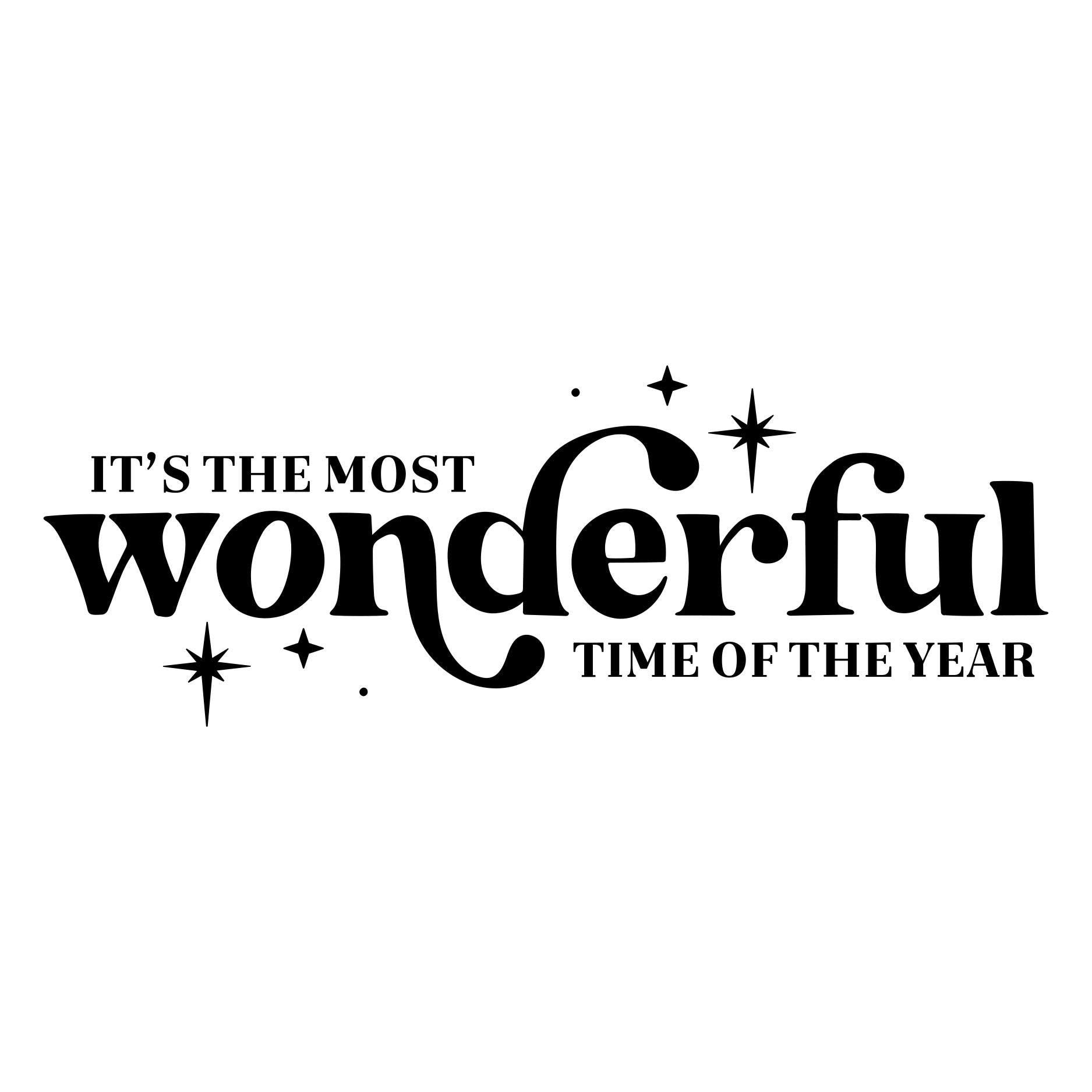 Wonderful Time of the Year Christmas vinyl decal with bold lettering and decorative stars.
