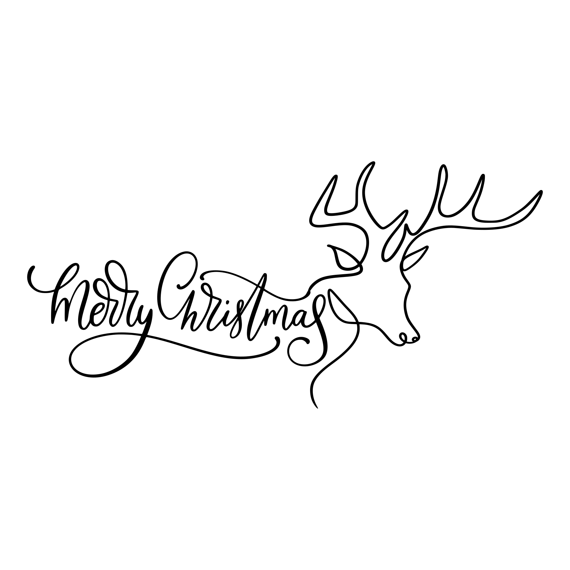 Merry Christmas vinyl decal featuring a continuous-line reindeer outline design