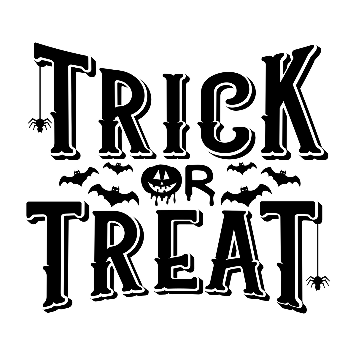 Trick or Treat Bats window sticker showing bold Trick or Treat lettering with small bats and Halloween flourishes, black vinyl artwork on a plain white background
