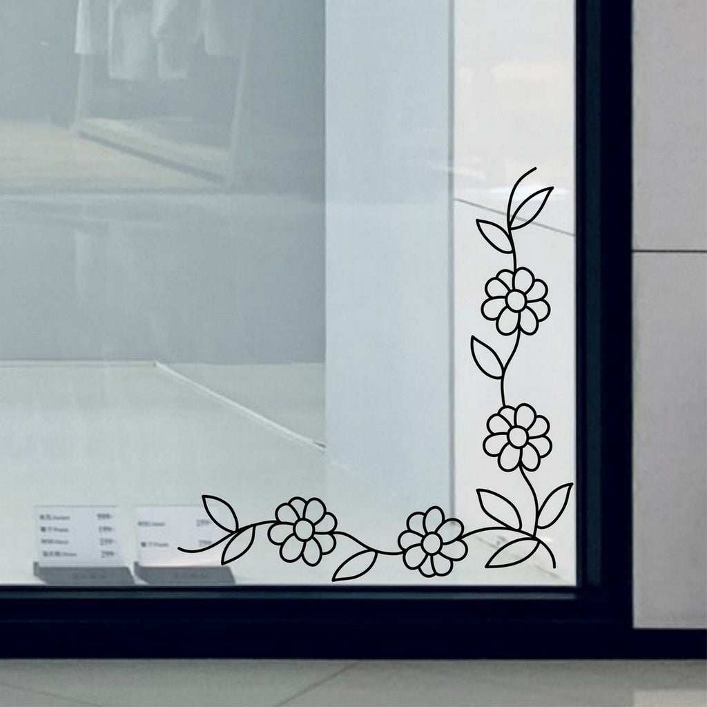 Floral Vine Corner Window Sticker for Shops & Homes close-up showing the outline floral design