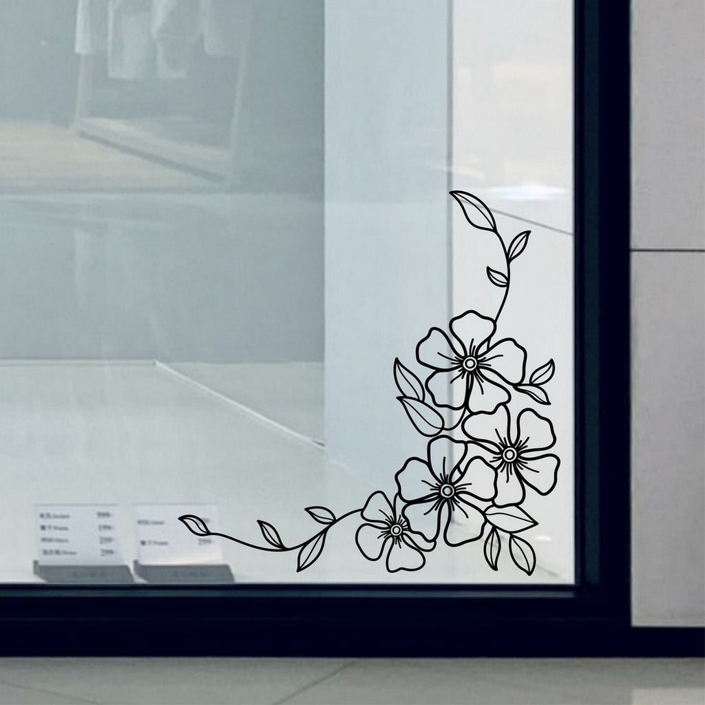 Floral Blossom Corner Window Sticker for Shops & Homes close-up showing the outline floral design