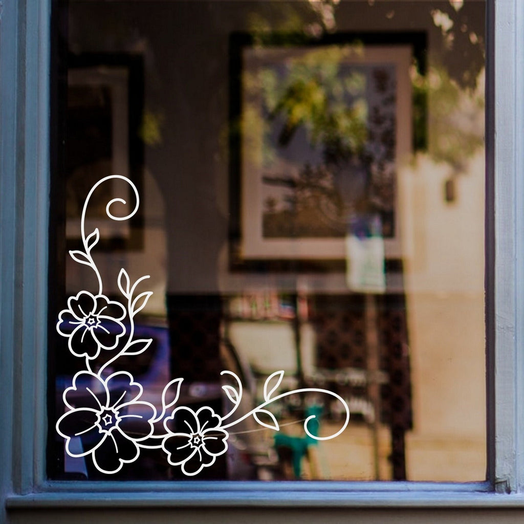 Wildflower Corner Window Sticker for Shops & Homes displayed on a shop window