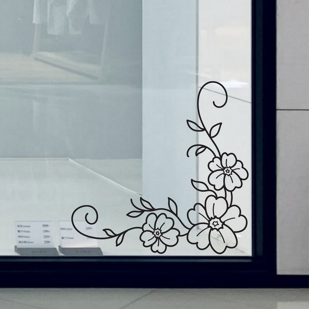 Wildflower Corner Window Sticker for Shops & Homes close-up showing the outline floral design