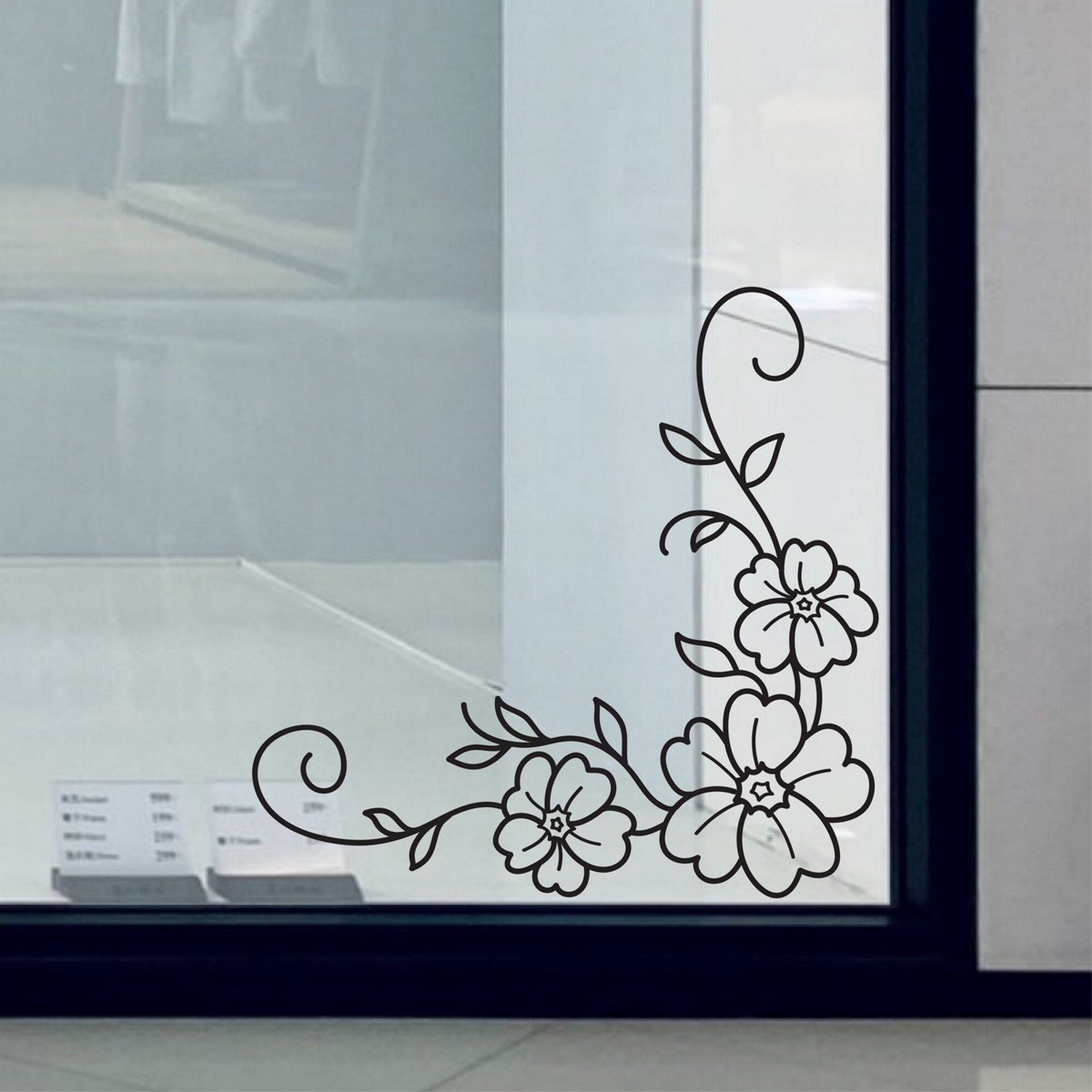Wildflower Corner Window Sticker for Shops & Homes close-up showing the outline floral design