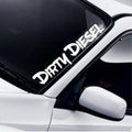 Dirty Diesel bold white vinyl windscreen sticker fitted to a car