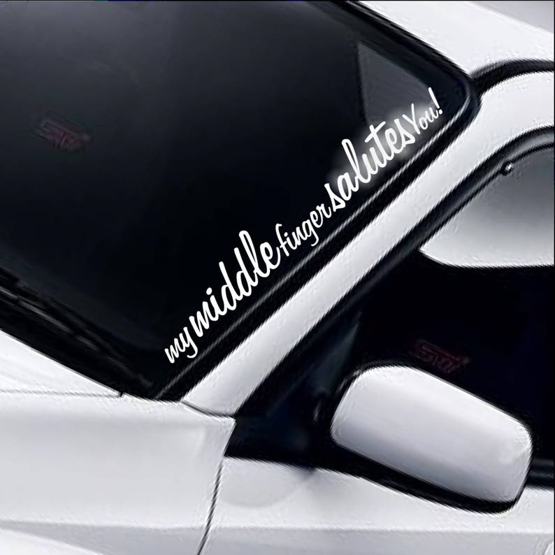 My Middle Finger Salutes You windscreen sticker fitted to a car windscreen