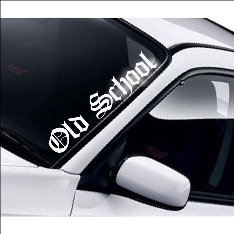 Old School gothic windscreen sticker fitted to a car windscreen
