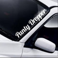 Panty Dropper windscreen sticker fitted to a car windscreen