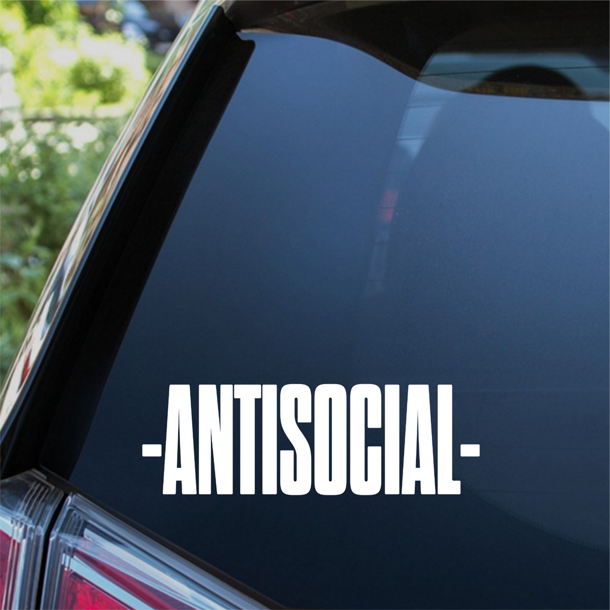 Antisocial Tall Lettering Car decal — example vehicle placement 2.